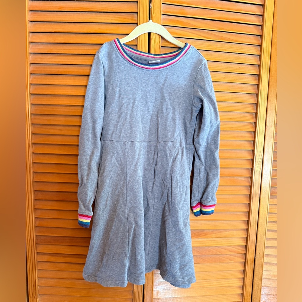 Hanna Andersson Heather Gray Knit Dress with Rainbow Trim